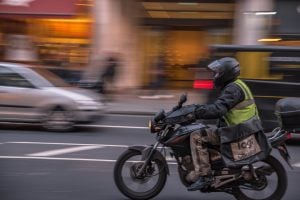 Motorcyclist riding in an urban environment